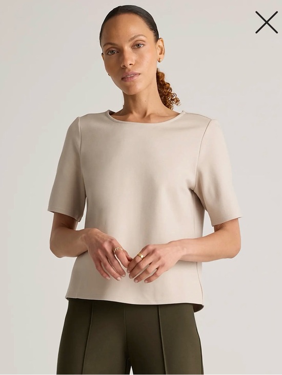 Quince Tops - Quince Ultra-Stretch Ponte Short Sleeve Top Ecru L